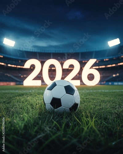 Vibrant dynamic Football World Cup themed banner bold red blue gradient with stylized stadium silhouettes and energetic motion lines for sports promotions event posters digital campaigns