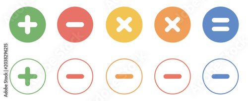 Tableau sur toile Plus and minus icons featuring math symbols, add signs, multiply buttons, and calculator elements for business finance and accounting concepts