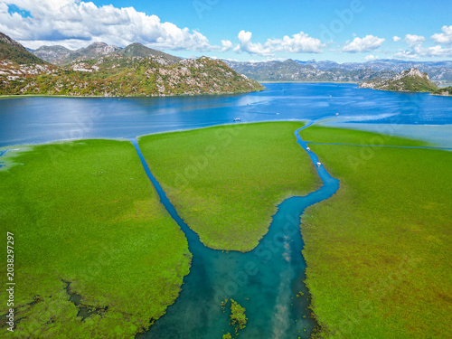 Photography Skadar lake wetland landscape with winding channels
