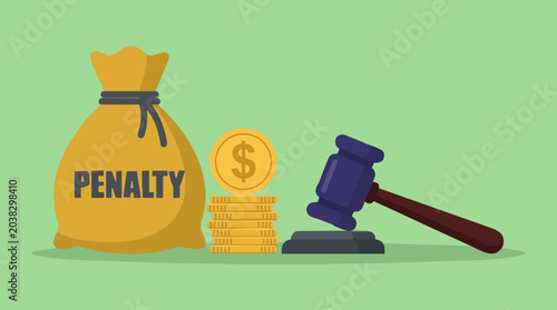 Bild auf Leinwand Penalty, fine, and justice concept with money bag, coins, and gavel