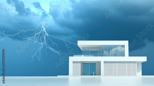 Modern house lightning storm sky blue sky white building glass window copy space exterior view