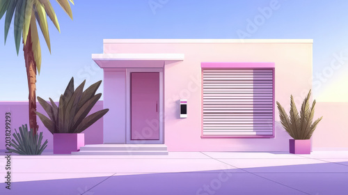 Pastel house exterior with copy space and natural look