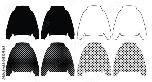Photos Black and white hoodie vector template, blank oversized sweatshirt mockup, casua