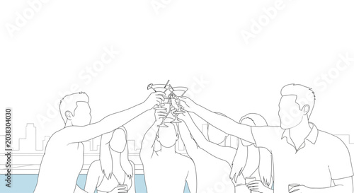Tableau sur toile Group of people clinking glasses together.
