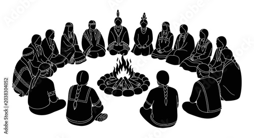 Tableau sur toile People sitting around a campfire together.