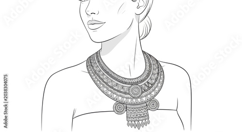 Bild auf Leinwand Woman wearing large ornate necklace.