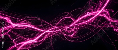Abstract pink glowing mist and electric light trails flowing on a black background for cinematic energy motion design