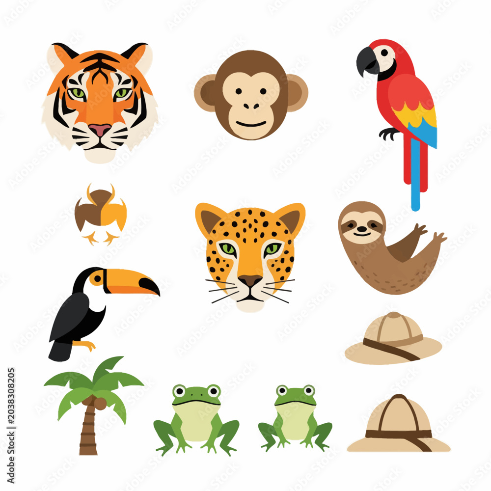 Obraz premium Jungle Animals and Safari Elements Collection.
