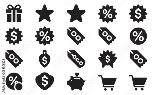 Tableau sur toile Shopping discount icons set with sale tags price stickers and retail promotion elements