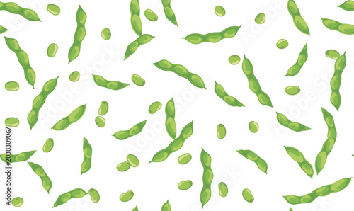 Foto 枝豆だけのシームレスパターン素材 夏野菜・食品・ナチュラル背景 / Seamless pattern with edamame soybeans only, s