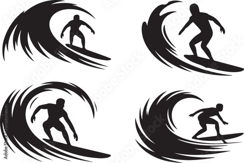 Photography Surfer riding powerful ocean waves on surfboard