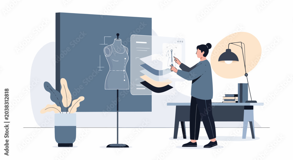 Fototapeta premium Fashion designer working with digital tools and mannequin.