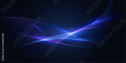 Bild auf Leinwand Abstract glowing wave lines of blue and purple light on a dark background, representing data flow or digital technology with a futuristic aesthetic
