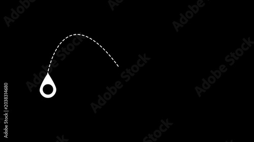 Minimal flight journey animation, moving airplane icon with dashed travel route and destination markers, tourism black screen background, smooth seamless loop, 4k video