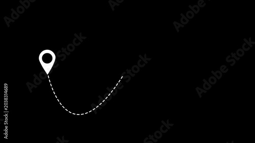 Travel airplane motion graphic, dotted airline route with point to point destination animation, minimal vacation path style, transparent black screen background effect, 4k video