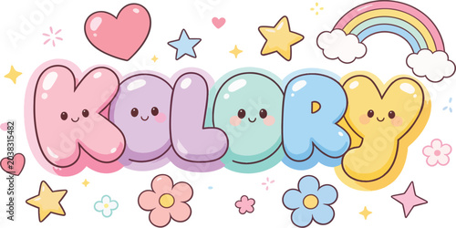 Kawaii Kolory Word Bubble Letters with Rainbow and Stars
