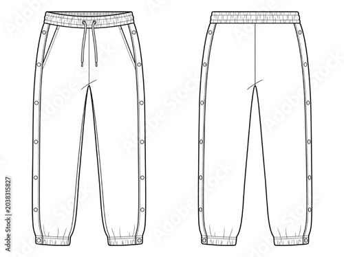 Foto Detailed CAD illustration of modern women's casual joggers with side snaps and a
