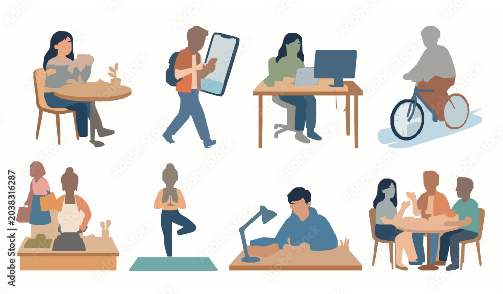 Fototapeta premium Modern Asian Lifestyle Vector Illustration Collection with Daily Activities and Urban Living