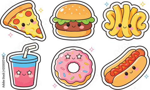 Kawaii Fast Food Stickers Vector Pack