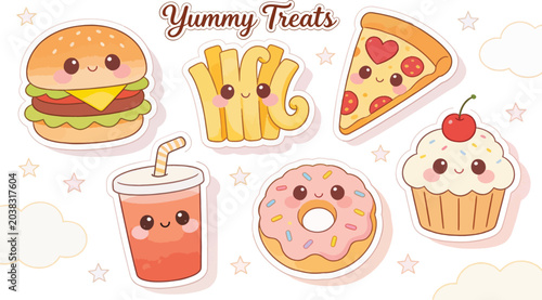 Kawaii Fast Food Stickers with Cute Characters