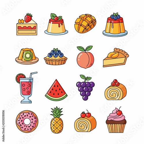 Collection of Delicious Desserts and Fruits in a Vibrant Assortment.