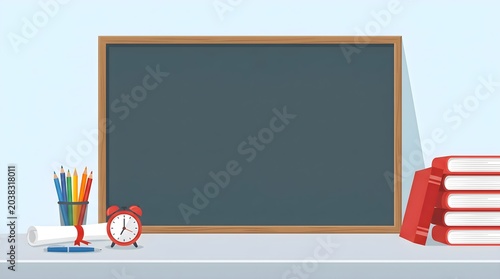 Education Theme Background with School Chalkboard and Study Supplies