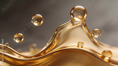 Golden liquid drop on dark background