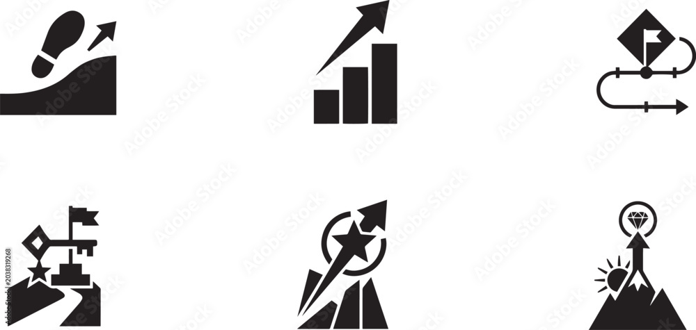 Naklejka premium Brutalist success and growth icon set for business milestones