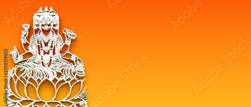 Photos Lord Brahma Hindu God Outline Illustration on Vibrant Orange and Yellow Gradient