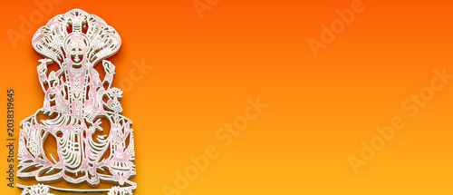 Foto Lord Vishnu Resting on Sheshnag Outline Illustration on Orange Gradient Banner B