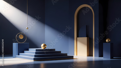 Blue modern space with golden arch