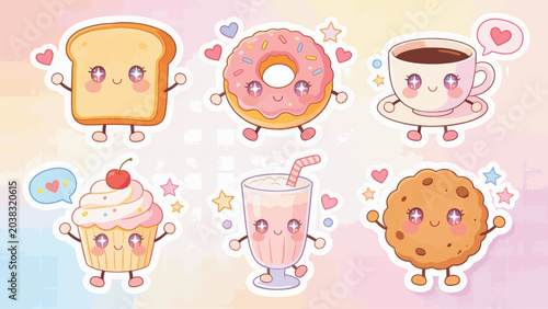 Kawaii Food Characters Set Vector Illustration