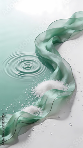 Light green silk scarf on water