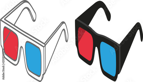 Schilderij op canvas 3D Cinema Glasses — Anaglyph Red and Blue Movie Glasses Illustration