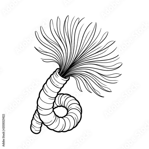 Feather Duster Worm Line Art Coloring Page Isolated on White Background