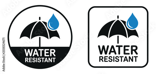 Konstfotografi Waterproof resistant label icons showcasing moisture proof certification symbols for packaging design, durable products, and industrial protection graphics