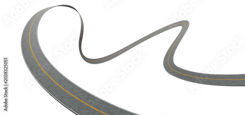 3d rendering winding asphalt road with curves on transparent background