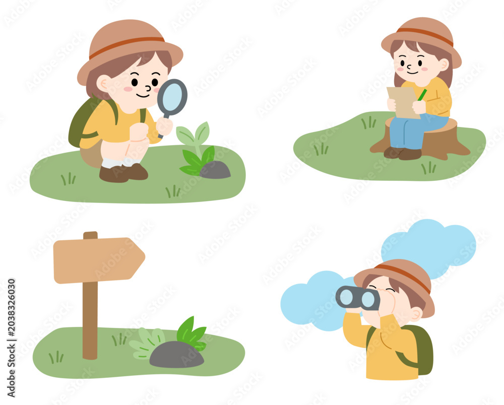 Fototapeta premium Children exploring nature and observing the forest