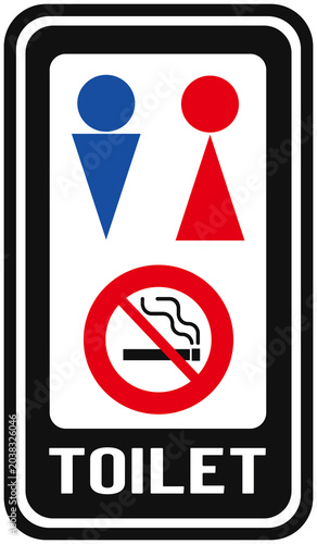 A sign indicating a unisex restroom and that smoking is prohibited inside the restroom.
