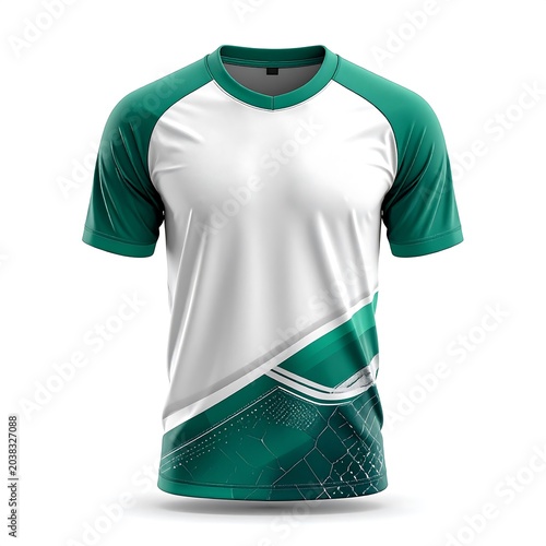 Green and white striped crew neck t-shirt on hanger.