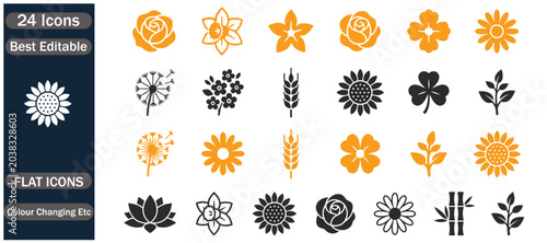 Photos Adobe Illustrator Collection of black flower silhouettes on white background for