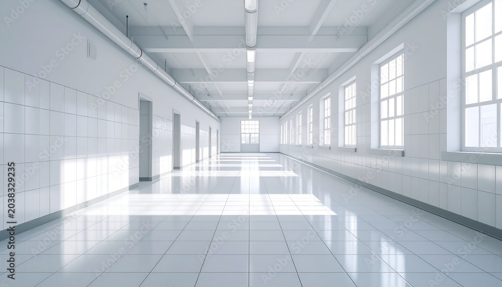 Fototapeta premium Modern minimalist empty office corridor with windows.