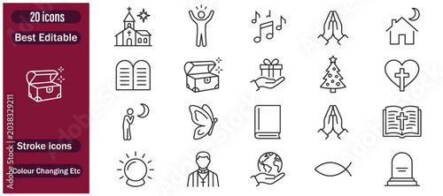 Quadro su tela Christian Religion line icons set