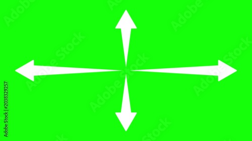 Four Arrows Extending from Center Toward Four Edges in Cross Shape on Green Background