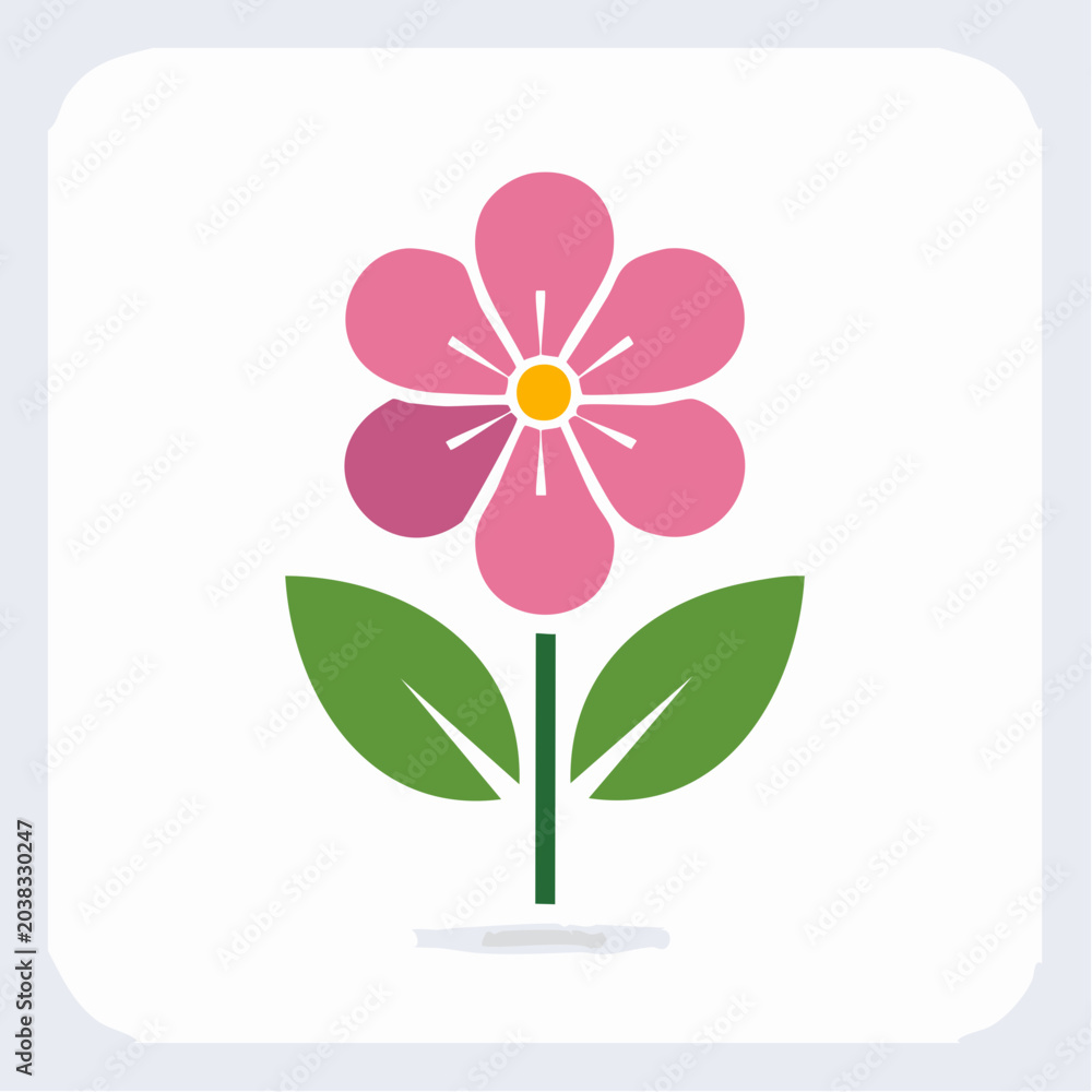 Fototapeta premium Stylized Pink Flower with Green Leaves