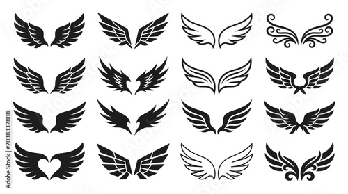 Elegant Black Wings Flat Vector Set