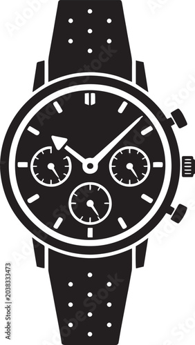 Billede på lærred Minimalist chronograph watch vector icon, black and white wristwatch silhouette,