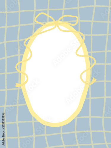 Cute Yellow Ribbon Oval Frame with Grid Pattern Background Perfect for Memo Notes and Journal Decoration