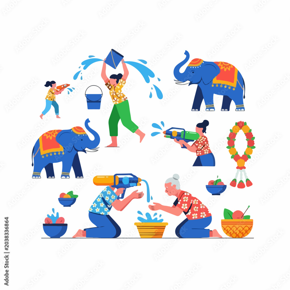 Obraz premium flat illustration of songkran festival