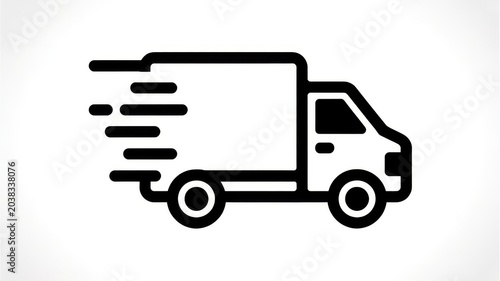 Delivery truck icon with motion lines for fast shipping service, isolated on white background